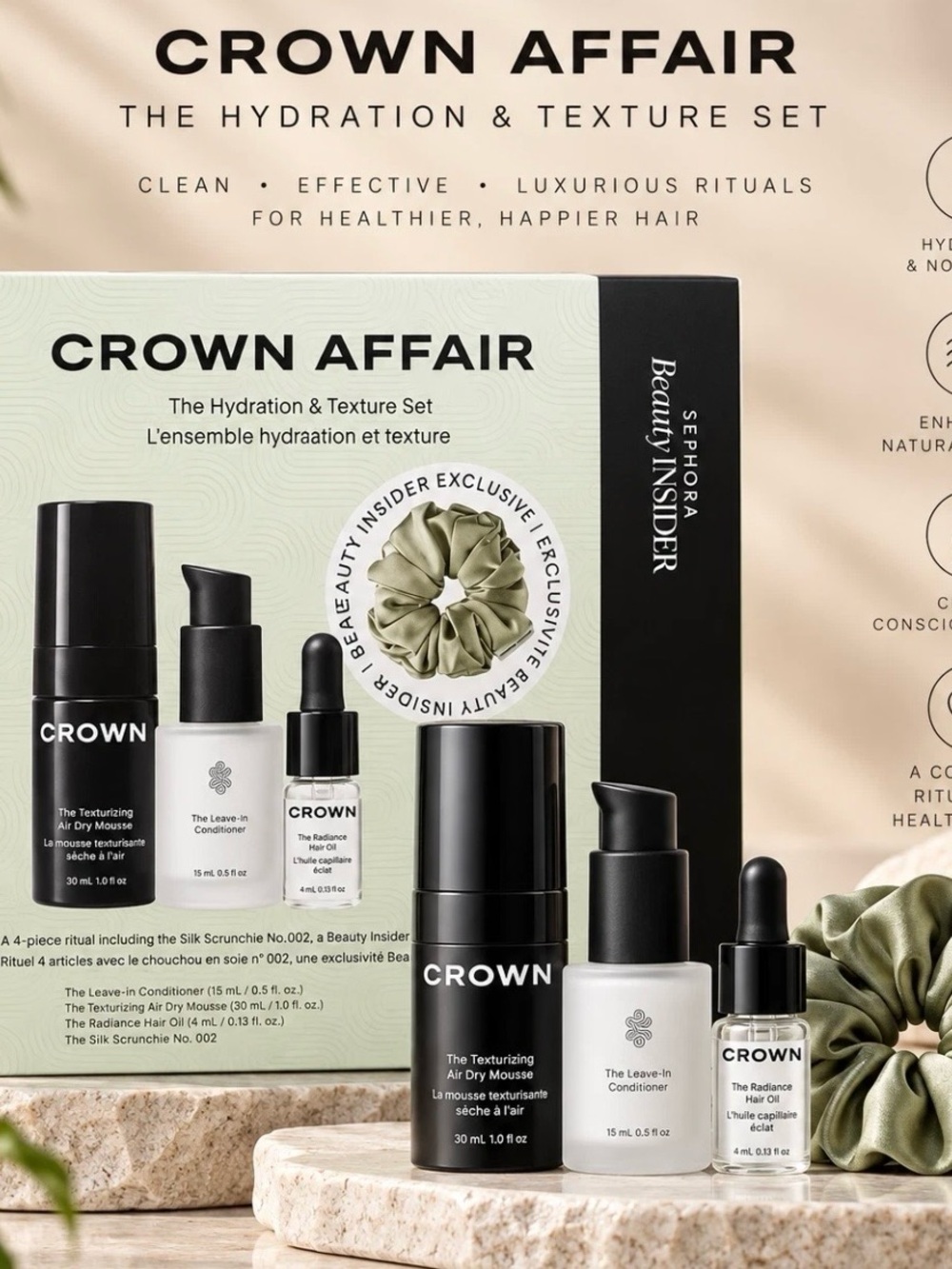 Crown Affair Beauty Insider Set Hydration & Texture Hair Care Set in Sage Green